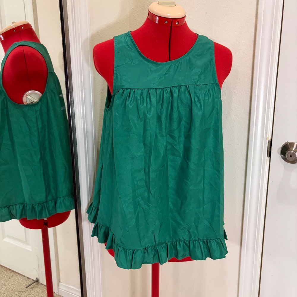 Emerald Babydoll Twee Ruffle Hem Sleeveless Tank Top Blouse Small